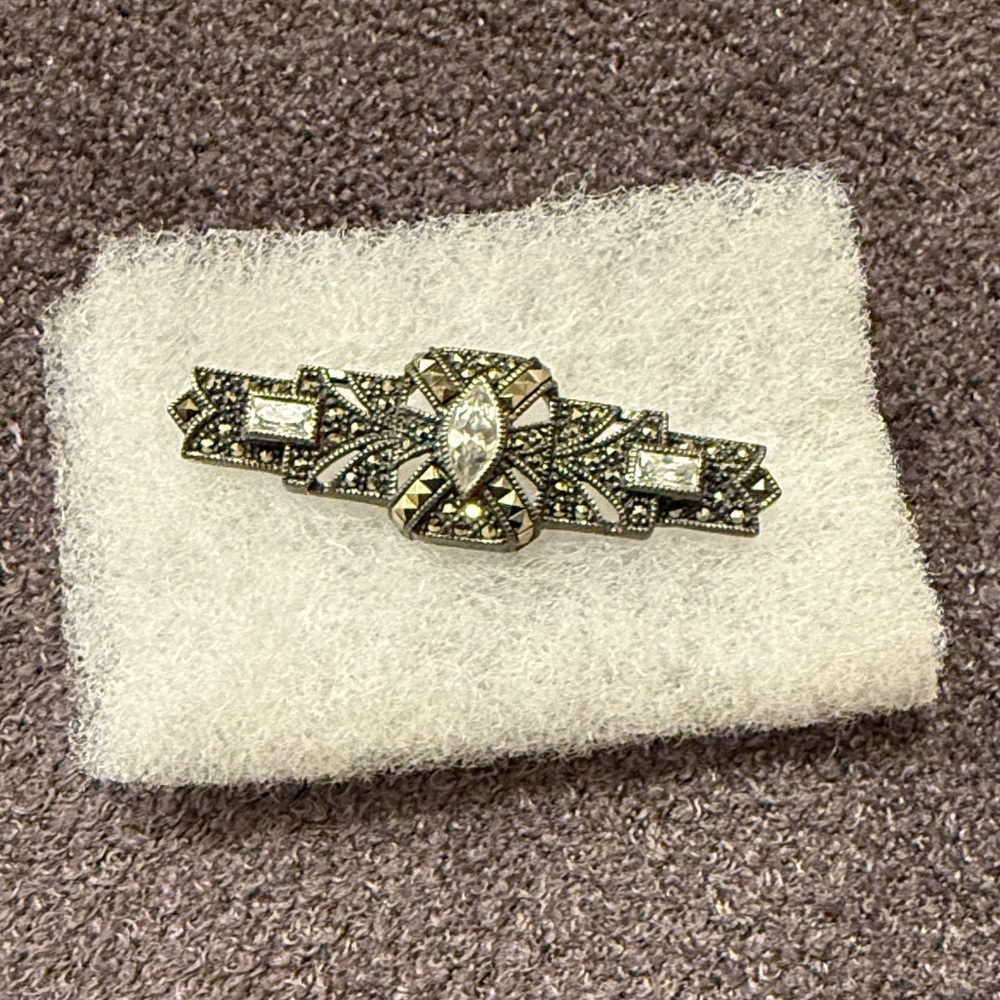 antique marcasite and crystal pin